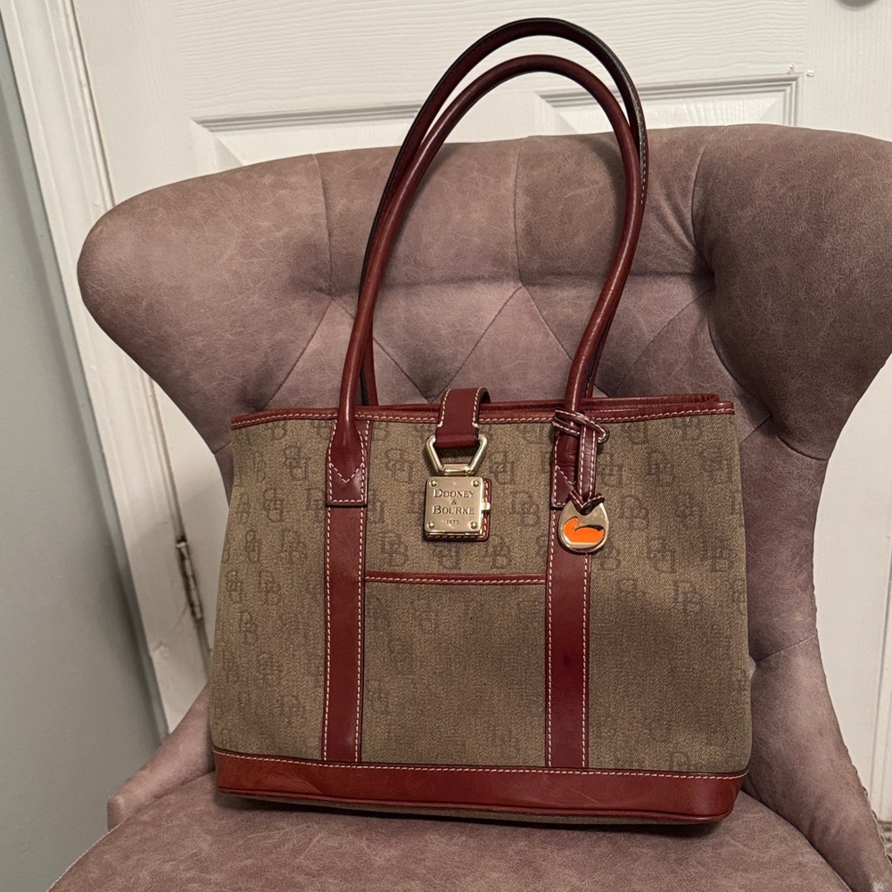 Dooney & Bourke Tan and Burgundy Handbag